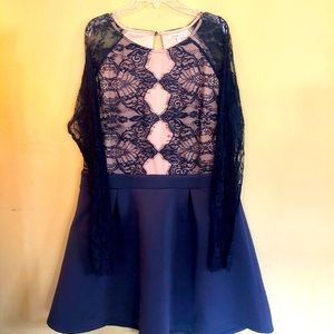 Navy Long sleeve lace accent party dress